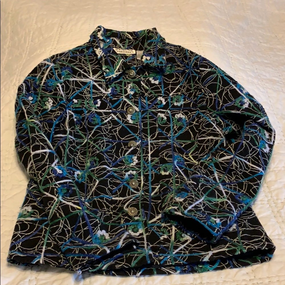 Black with quilt flower blazer. Size M